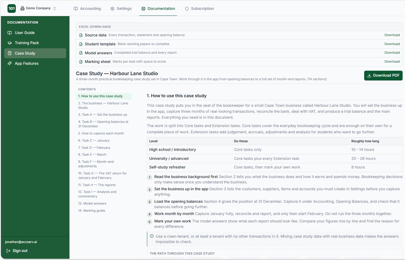 Bookkeeping 101 — case study and training pack — click to enlarge